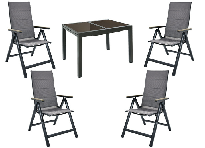 Tuinmeubels - Tuinmeubelset ‘Trivero‘, 5-delig, met klapstoelen, in Farbe GRIJS-BRUIN Ansicht 1