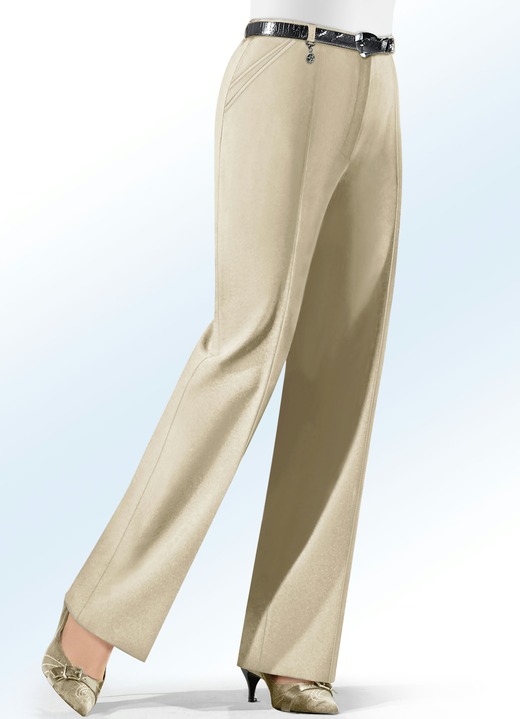 Hosen mit Knopf- und Reißverschluss - Hose mit Zieranhänger in 6 Farben Hosen mit Knopf- und Reißverschluss - Hose mit Zieranhänger in 6 Farben, in Größe 019 bis 100, in Farbe BEIGE