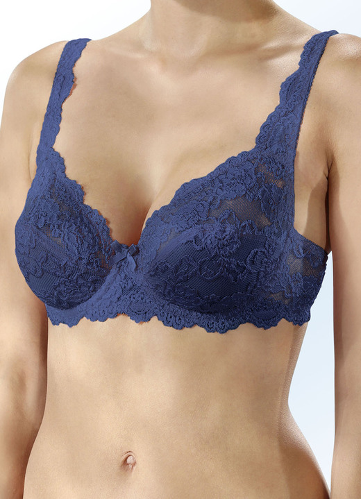 Ondergoed - Sassa set van twee elastische kanten beugelbeha's, in Größe 075 bis 100, in Cup D, in Farbe 1X MARINE, 1X WEISS Ansicht 1