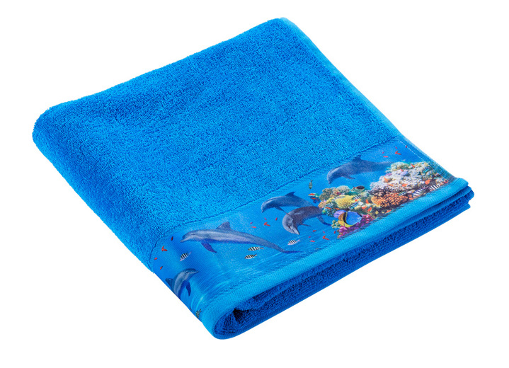 Handdoeken - Handdoekenset met een opwindende onderwaterwereld, in Größe 200 (1 handdoek rand, 50/100 cm) bis 303 (1 douchehanddoek all-over print, 70/140 cm), in Farbe BLAUW Ansicht 1