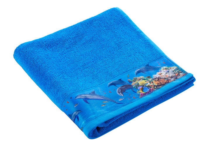 - Handdoekenset met een opwindende onderwaterwereld, in Größe 200 (1 handdoek rand, 50/100 cm) bis 303 (1 douchehanddoek all-over print, 70/140 cm), in Farbe BLAUW Ansicht 1
