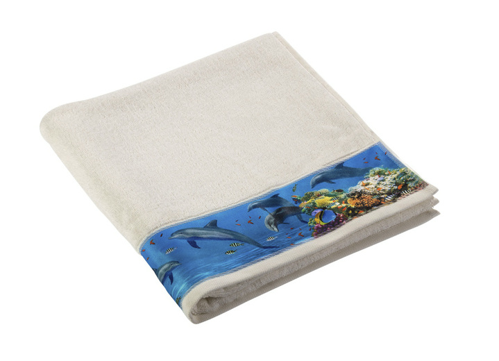 Handdoeken - Handdoekenset met een opwindende onderwaterwereld, in Größe 200 (1 handdoek rand, 50/100 cm) bis 303 (1 douchehanddoek all-over print, 70/140 cm), in Farbe CRÈME Ansicht 1
