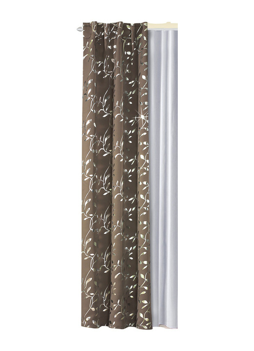 Klassiek - Verduisterende sjaal met lussen en universele railband, in Größe 365 (H 145 x B 135 cm) bis 456 (H 245 x B 135 cm), in Farbe TAUPE Ansicht 1