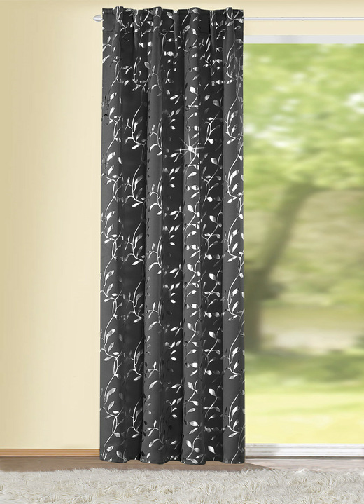 Klassiek - Verduisterende sjaal met lussen en universele railband, in Größe 365 (H 145 x B 135 cm) bis 456 (H 245 x B 135 cm), in Farbe ZILVER Ansicht 1