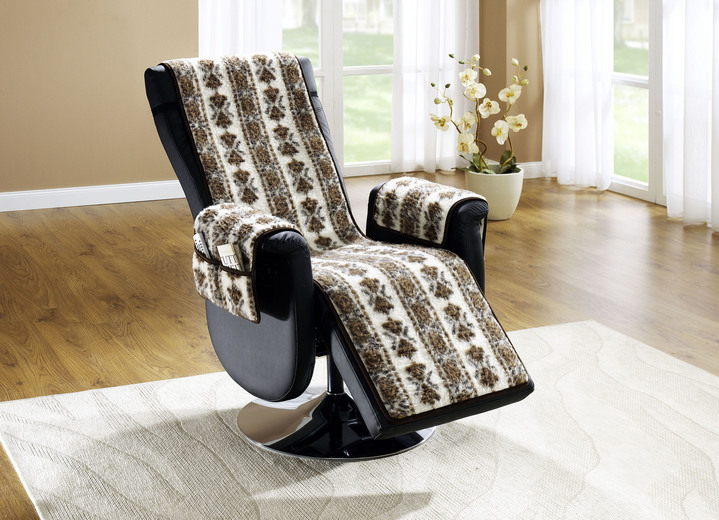 Grand foulards - Licardo fauteuil- en armleuningbeschermers van zuiver scheerwol, in Farbe MET PATROON, in Ausführung Fauteuilbeschermer met elastische band Ansicht 1