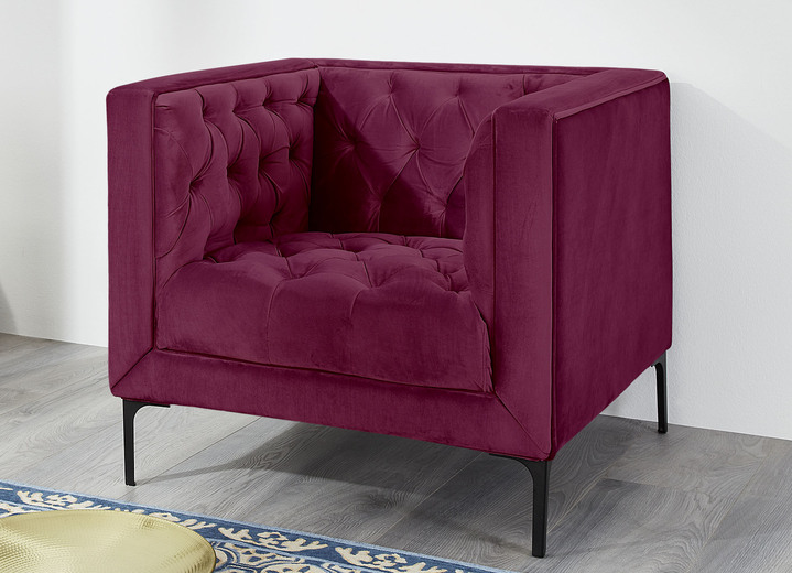- Gestoffeerd meubel met zwart metalen poten, in Farbe BORDEAUX, in Ausführung Fauteuil