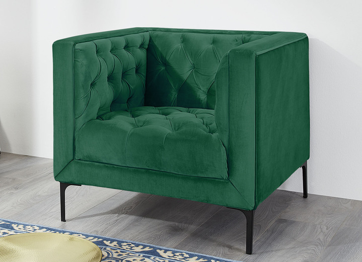 - Gestoffeerd meubel met zwart metalen poten, in Farbe DONKERGROEN, in Ausführung Fauteuil