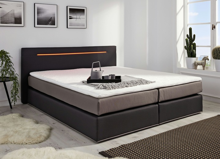 - Boxspring met topper en led-verlichting, in Farbe ANTRACIET-TAUPE
