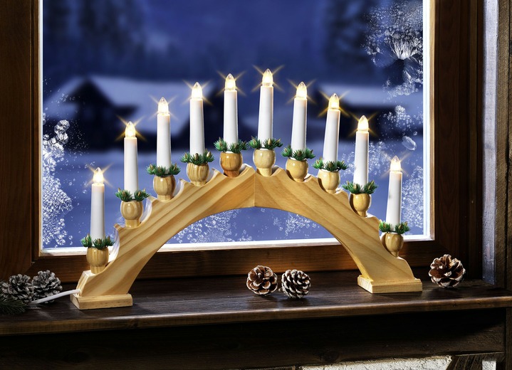 Kerstdecoraties - Kandelaar, 10 lampjes, gemaakt van hout, in Farbe NATUREL Ansicht 1