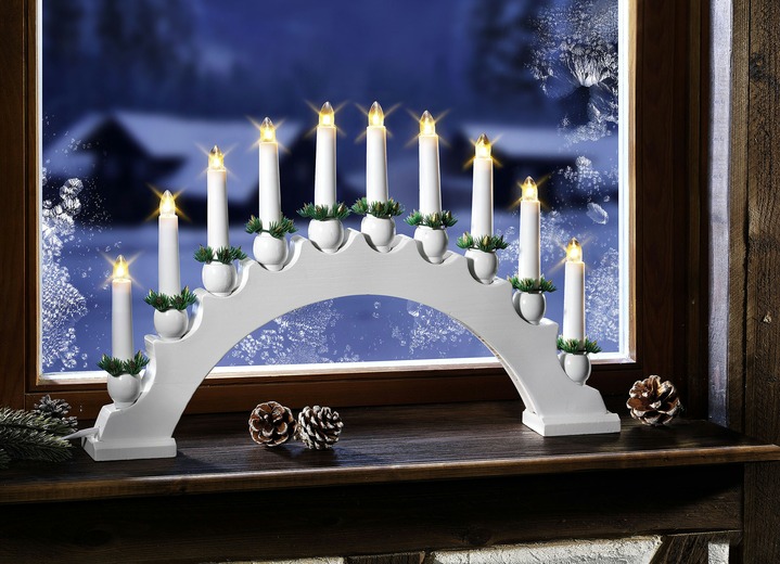 Kerstdecoraties - Kandelaar, 10 lampjes, gemaakt van hout, in Farbe WIT Ansicht 1