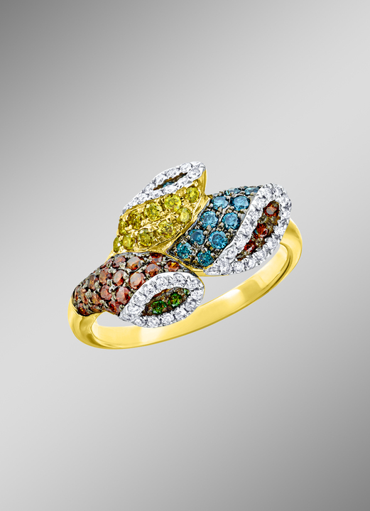 Ringen - Bloesemvormige damesring met gekleurde briljanten, in Größe 160 bis 220, in Farbe  Ansicht 1