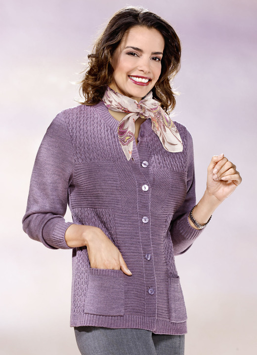 Gebreide jasjes - Vest met structuurmix, in Größe 038 bis 054, in Farbe MAUVE Ansicht 1