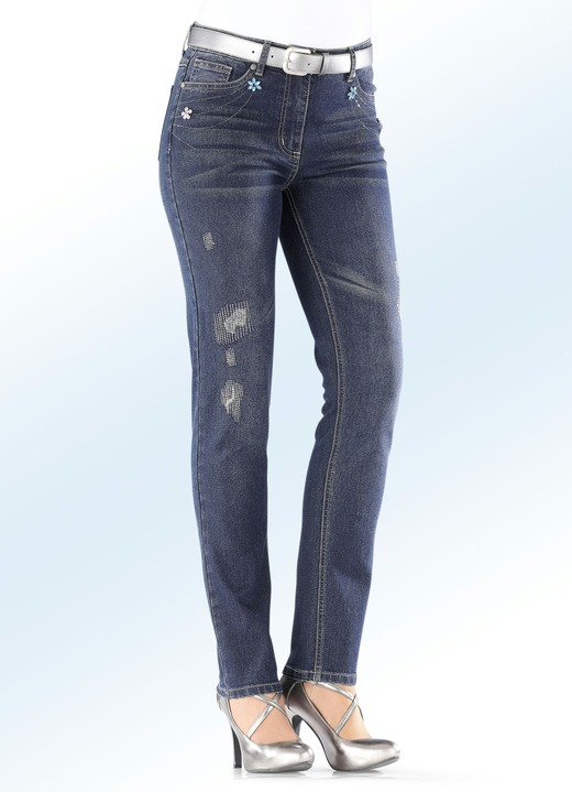 Broeken - Jeans met steentjesapplicaties, in Größe 017 bis 088, in Farbe DONKERBLAUW Ansicht 1