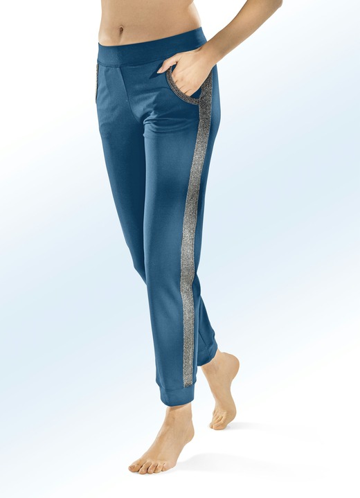 Homewear & vrijetijdsmode - Broek met contrasterende inzetstukken in 3 kleuren, in Größe 018 bis 054, in Farbe PETROL