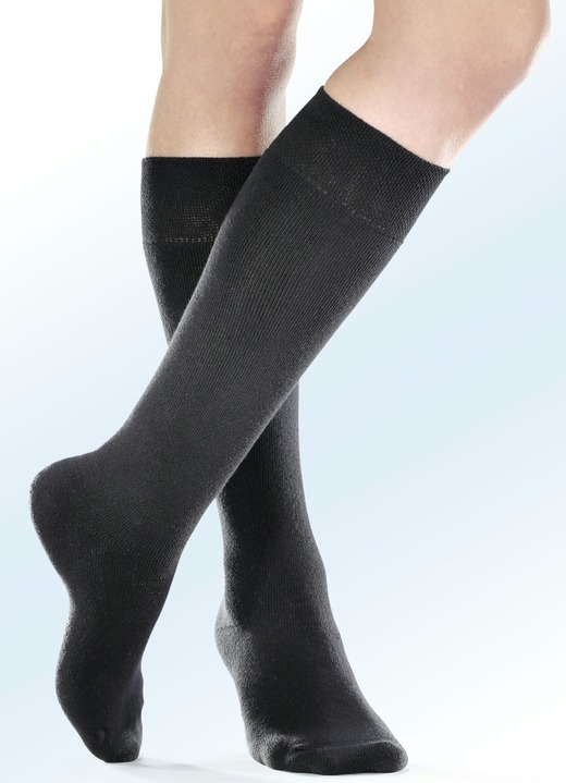 Kousen & panty's - Set van vier thermische kniekousen met comfortranden, in Größe 1 (Schoenm. 35-38) bis 3 (Schoenm. 43-46), in Farbe ZWART