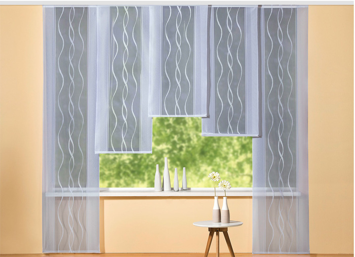 Modern - Schuifgordijn met discreet golfdesign en klittenbandrail, in Größe 458 (H 225 x B 57 cm) bis 462 (H 245 x B 57 cm), in Farbe ZILVER Ansicht 1