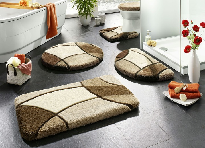 Badmatten - Badmattenset met gedetailleerde hoge en diepe structuur, in Größe 100 (Matje, halfrond 50/80 cm) bis 112 (Toiletdekselafdekking 47/50 cm), in Farbe BRUIN Ansicht 1