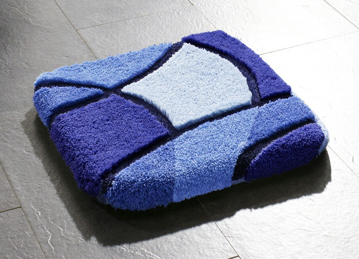Badmatten - Badmattenset met gedetailleerde hoge en diepe structuur, in Größe 100 (Vorleger halbrund, 50/ 80 cm) bis 112 (WC-Deckelbezug, 47/ 50 cm), in Farbe BLAUW Ansicht 1