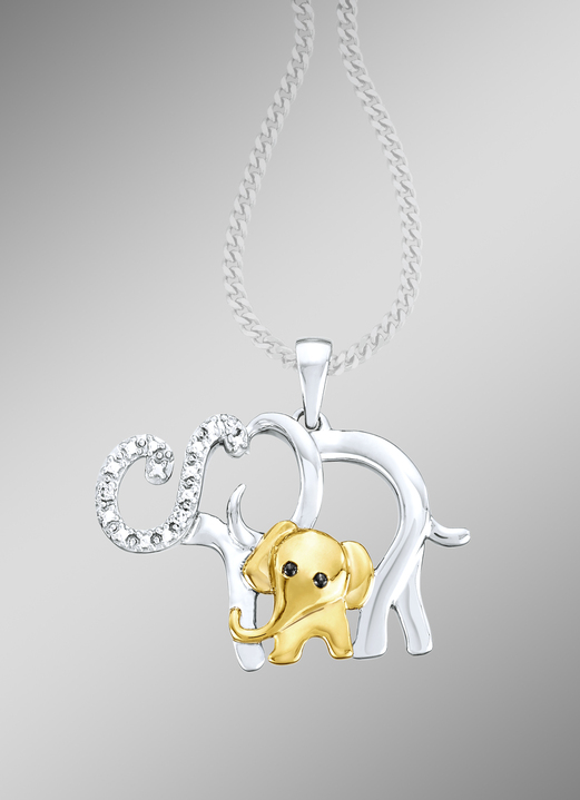 Hangers - Olifant hanger met 3 diamanten, in Farbe