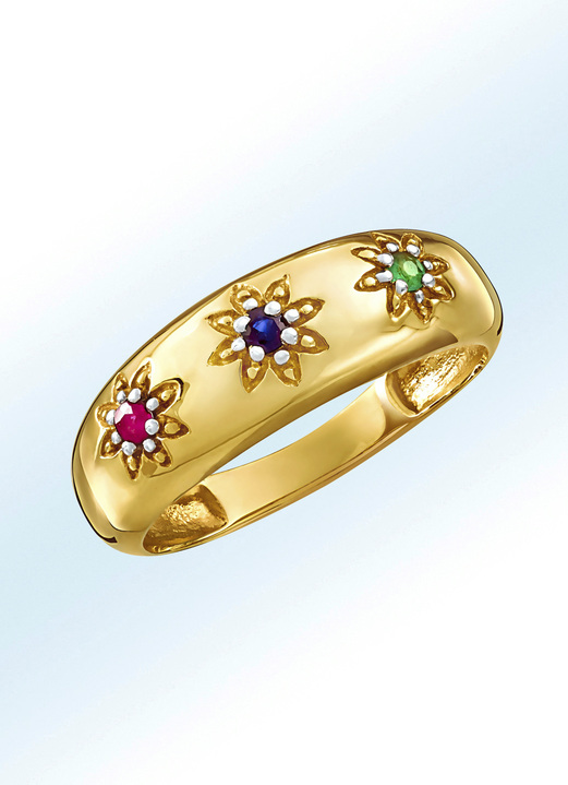 Ringen - Damesring met echte edelstenen in sterrendesign, in Größe 160 bis 220, in Farbe