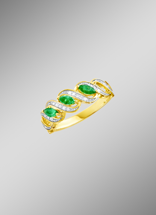 Ringen - Damesring met diamanten en smaragden, in Größe 160 bis 220, in Farbe