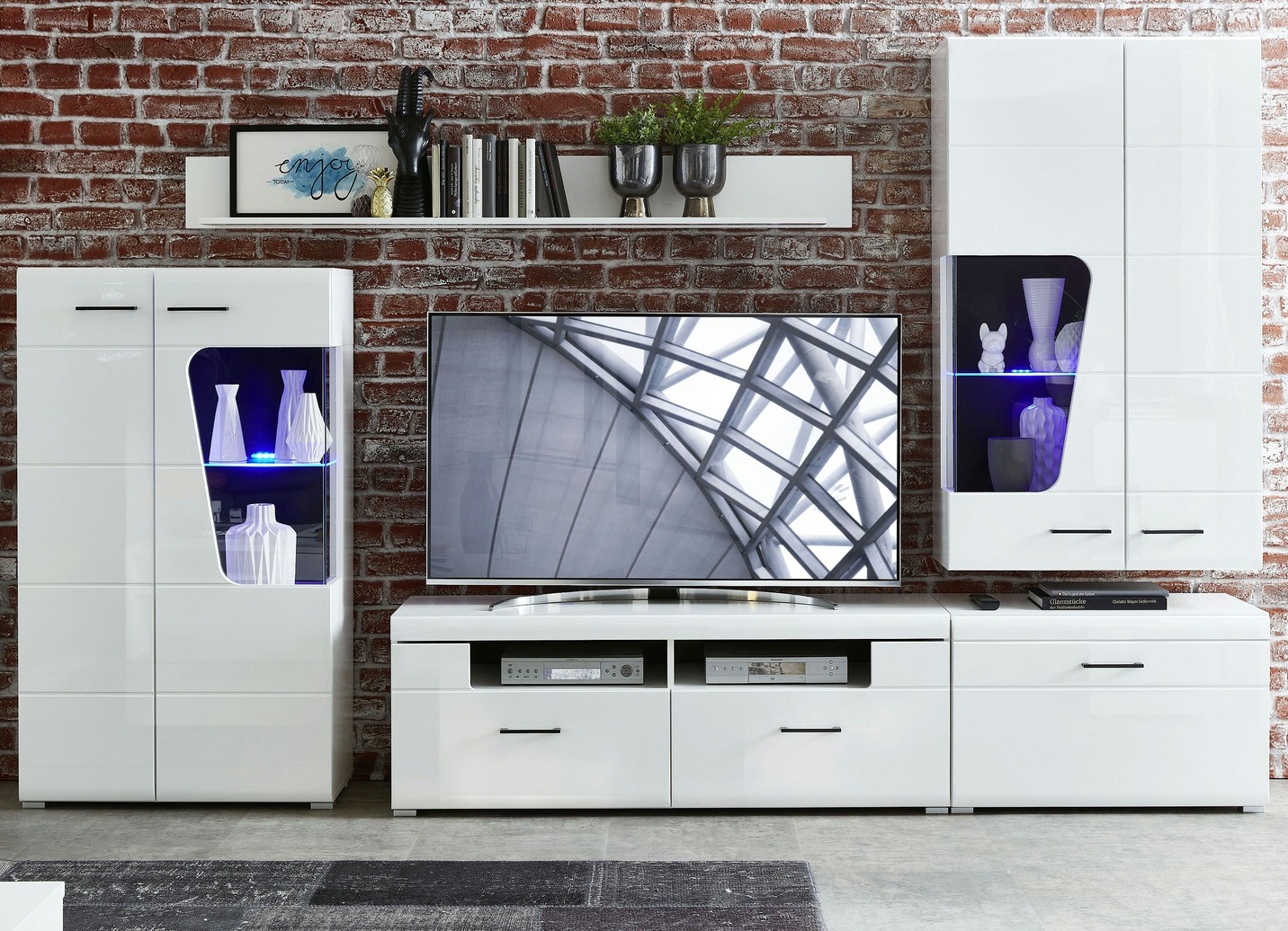 Woonwanden - Hoogwaardig woonwand met softclose en led-verlichting, in Farbe WIT Ansicht 1