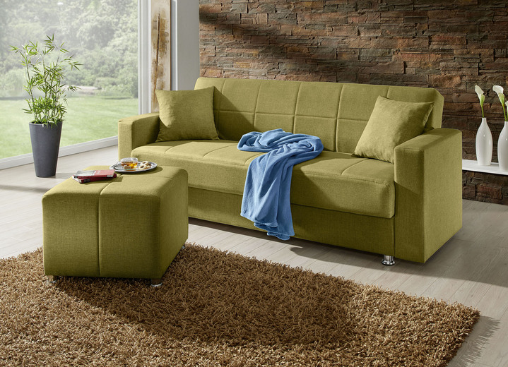 Slaap sofa`s - Klik-klakbank met kruk en sierkussens, in Farbe GROEN Ansicht 1