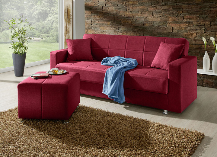 Slaap sofa`s - Klik-klakbank met kruk en sierkussens, in Farbe ROOD Ansicht 1