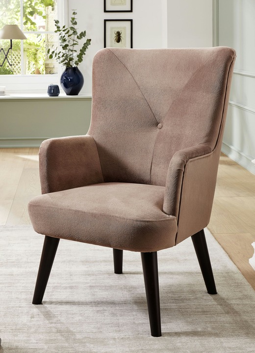 - Comfortabele fauteuil op houten pootjes, in Farbe BRUIN