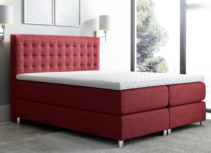 Boxspringbetten - Boxspringbett mit Topper, in Farbe ROT Ansicht 1