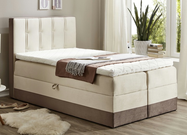 Boxspring - Boxspringbed met topmatras en 2 bedlades, in Farbe BEIGE-BRUIN Ansicht 1