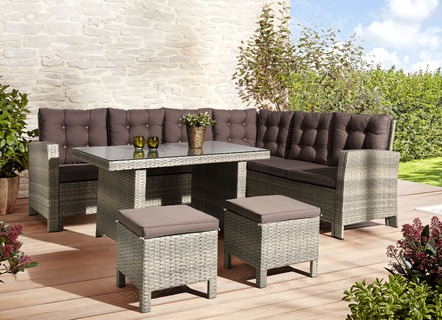 Dining Lounge- en eetkamergroep inclusief stoelkussens en kussens