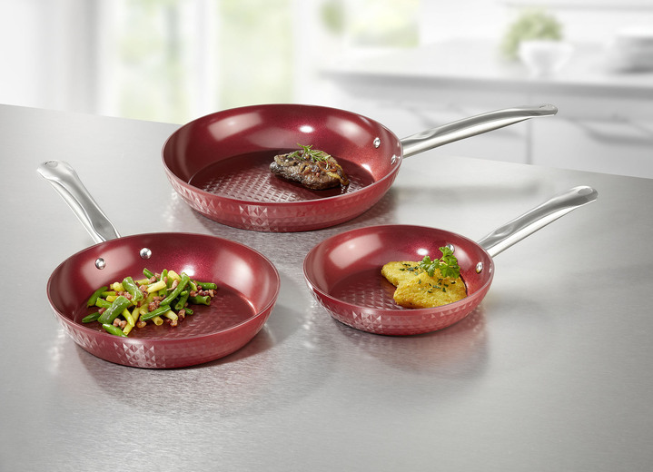 - Ceraflon pannenset, 3-delig, met diamant-antiaanbaklaag, in Farbe ROT