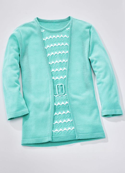3/4-mouw - Trui met twinset-look 3/4-mouw - Trui met twinset-look, in Größe 036 bis 052, in Farbe AQUA-WEISS