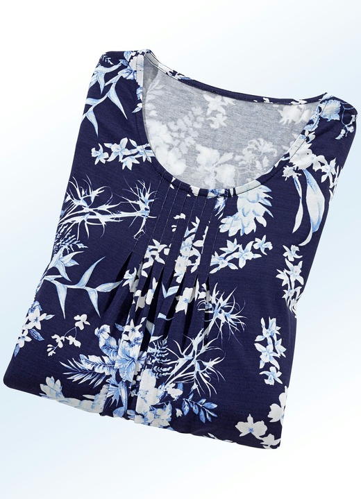 Korte mouw - Lang shirt met subtiele plooien in 4 kleuren Korte mouw - Lang shirt met subtiele plooien in 4 kleuren, in Größe 038 bis 054, in Farbe MARIENE ECRU