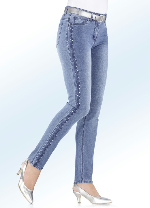 Broeken - Elegante jeans met opvallende ranken-borduurwerk, in Größe 018 bis 092, in Farbe LICHTBLAUW