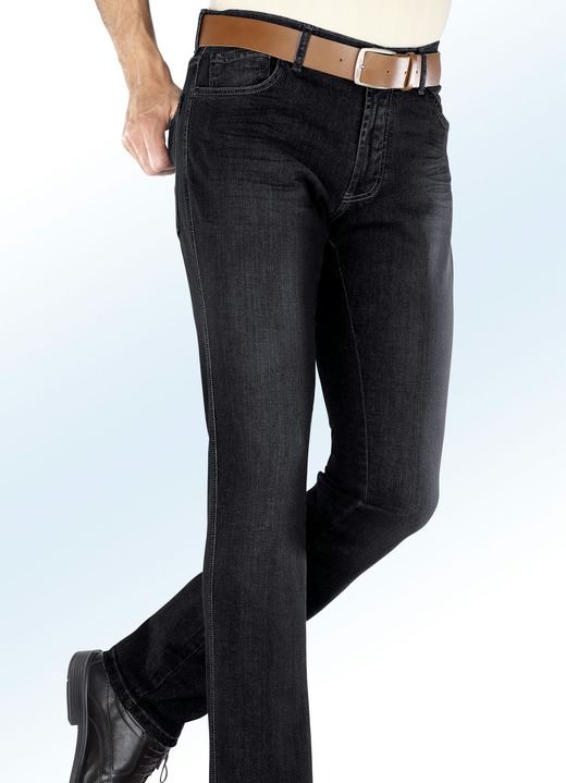 Jeans - ‘Francesco Botti‘-broek met lage taille en elastische band in 3 kleuren, in Größe 024 bis 064, in Farbe ZWART Ansicht 1