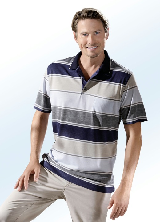 Shirts - Poloshirt met korte knoopsluiting, in Größe 046 bis 062, in Farbe MARINE-ZAND-BLEU