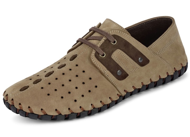 Instappers & veterschoenen - Comfortabele veterschoenen in 3 kleuren met vlotte sierlijke vetergaten, in Größe 040 bis 046, in Farbe LICHTBRUINE MOKKA Ansicht 1