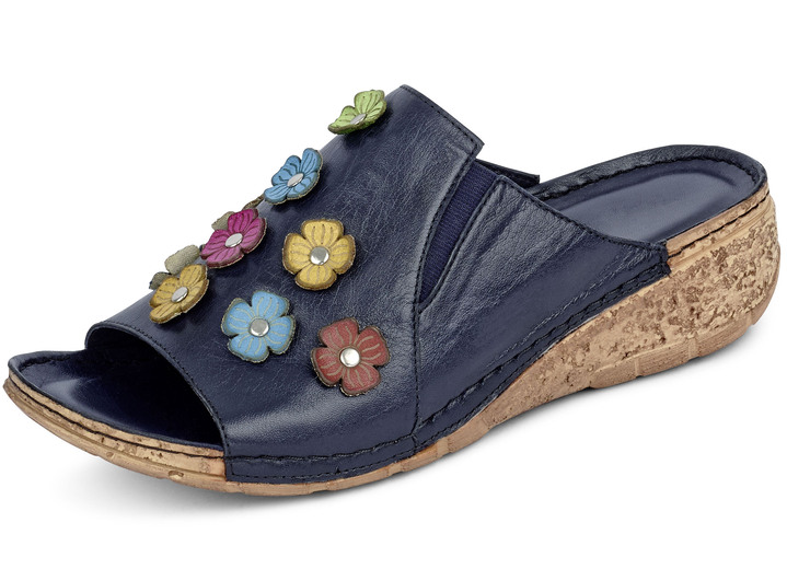 Sandalen & slippers - Tweelingmuiltjes met kleurrijke leren bloemen, in Größe 036 bis 042, in Farbe MARINE Ansicht 1