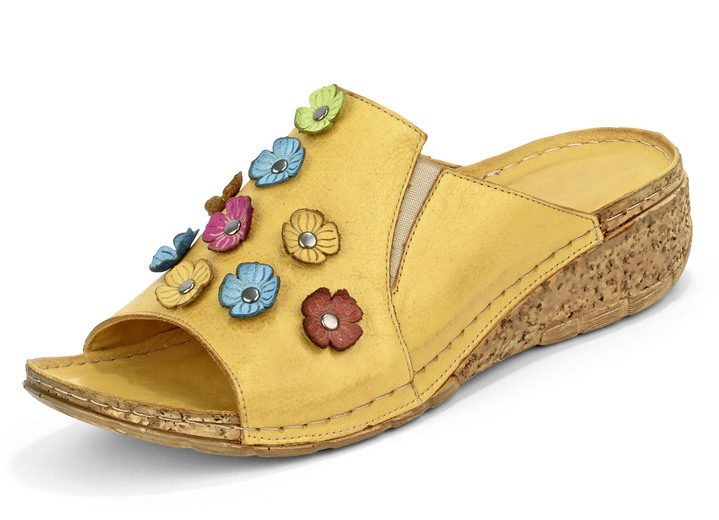 Sandalen & slippers - Tweelingmuiltjes met kleurrijke leren bloemen, in Größe 036 bis 042, in Farbe GEEL Ansicht 1