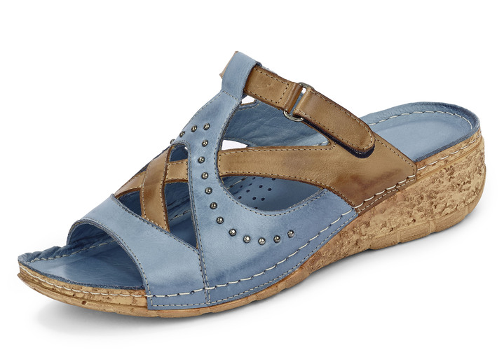 Sandalen & slippers - Tweelingmuiltjes met klinknagels, in Größe 036 bis 042, in Farbe JEANS-COGNAC Ansicht 1