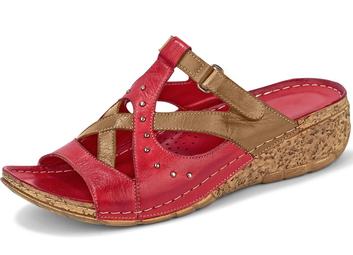 Sandalen & slippers - Tweelingmuiltjes met klinknagels, in Größe 036 bis 042, in Farbe GRANAATROOD-COGNAC Ansicht 1