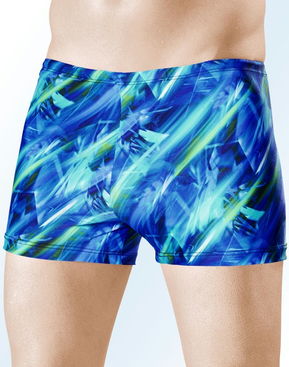 Badmode - Schwab zwembroek in hogere boxershort-vorm met all-over dessin, in Größe 005 bis 013, in Farbe KONINGSBLAUW-MEERKLEURIG