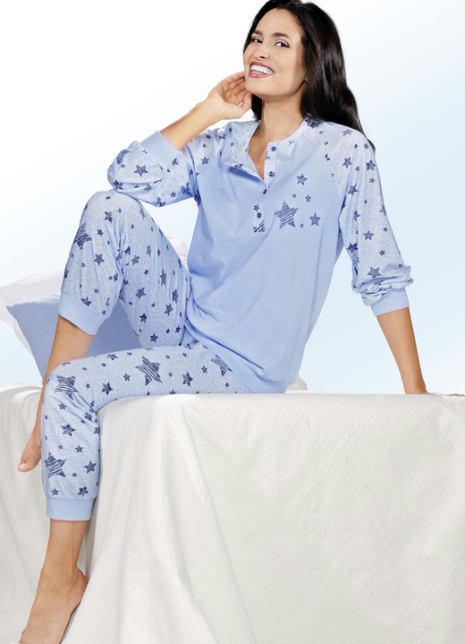 Pyjama's & shorties - Pyjama, pak van 2, met manchetten en sterrenmotief, in Größe 036 bis 056, in Farbe BLAUW/ROZE Ansicht 1