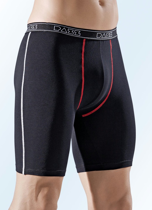 Pants & boxershorts - Pak van vier longpants, effen met contrastnaden, in Größe 005 bis 011, in Farbe ZWART Ansicht 1