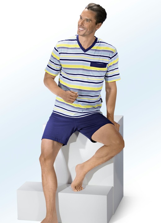 Shorties - Shortama‘s, duopack, met V-hals en borstzakje, in Größe 046 bis 062, in Farbe 1x MARINE-MEERKLEURIG, 1x GRIJS-MEERKLEURIG Ansicht 1
