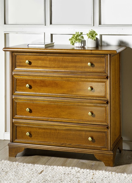 Commodes - Ladekast met messingkleurige metalen knoppen, in Farbe NOTENBOOM, in Ausführung Commode met schuifladen, groot