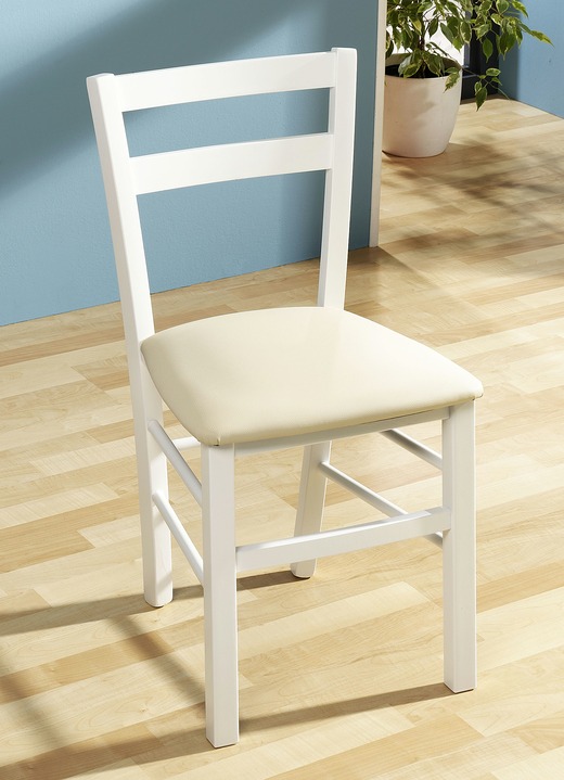 - Eetkamerstoelen, set van 2, gemaakt van massief beukenhout, in Farbe WIT-CRÈME