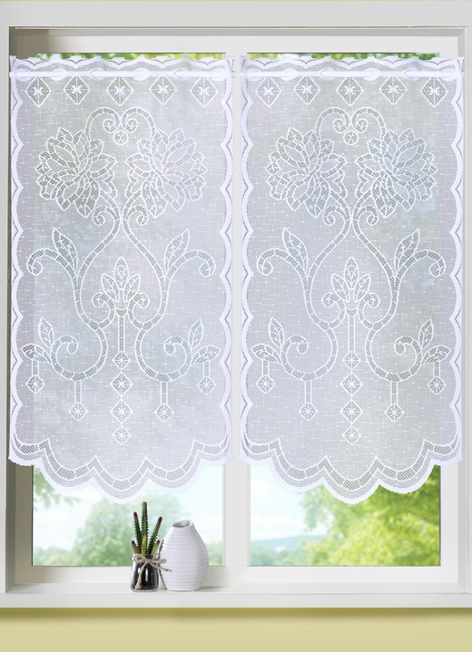 Klassiek - Raam- en deurhangers met een expressief ontwerp, in Größe 309 (Venstergordijn, set van 2, H 80 x B 40 cm) bis 349 (deurgordijn, H 180 x B 90 cm), in Farbe WIT Ansicht 1